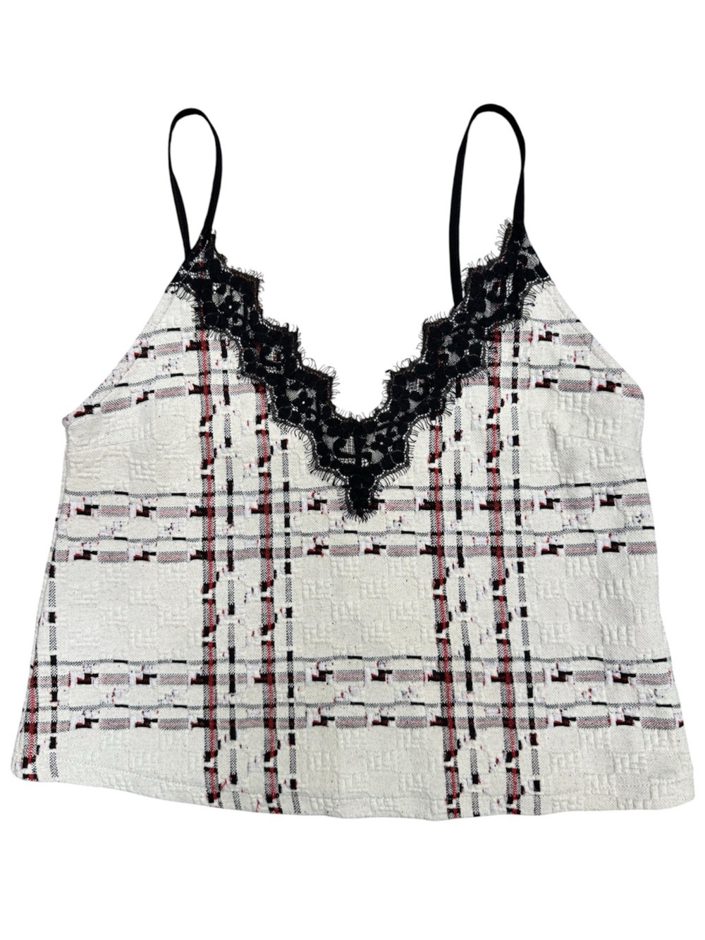 Zara V-Neck Plaid Lace Tank Top Size Small